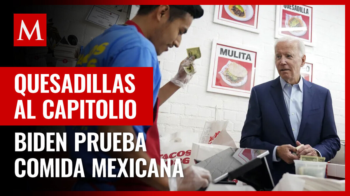 Joe Biden come quesadillas de pollo en su gira política en California