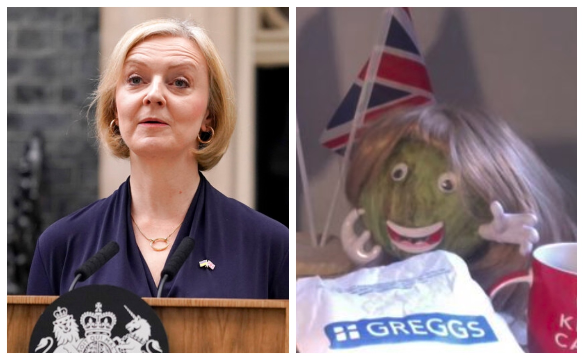 La primera ministra británica, Liz Truss, junto a la lechuga. | Fotos: AP y Daily Star