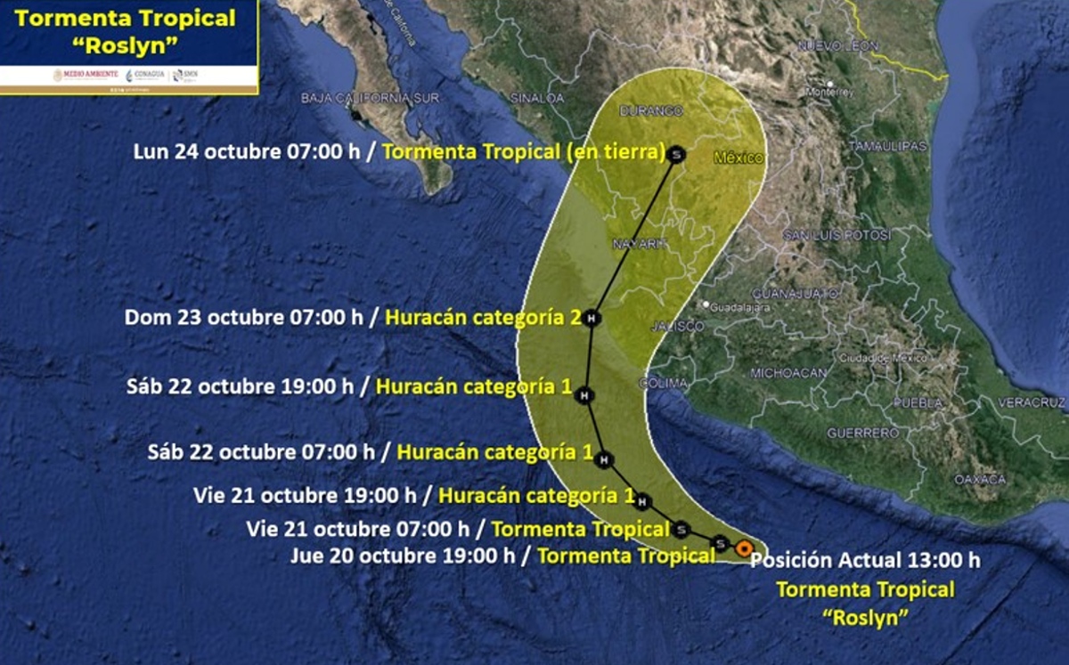 La tormenta tropical 'Roslyn' avanzará sobre el Océano Pacífico antes de tocar tierra en México. | Especial