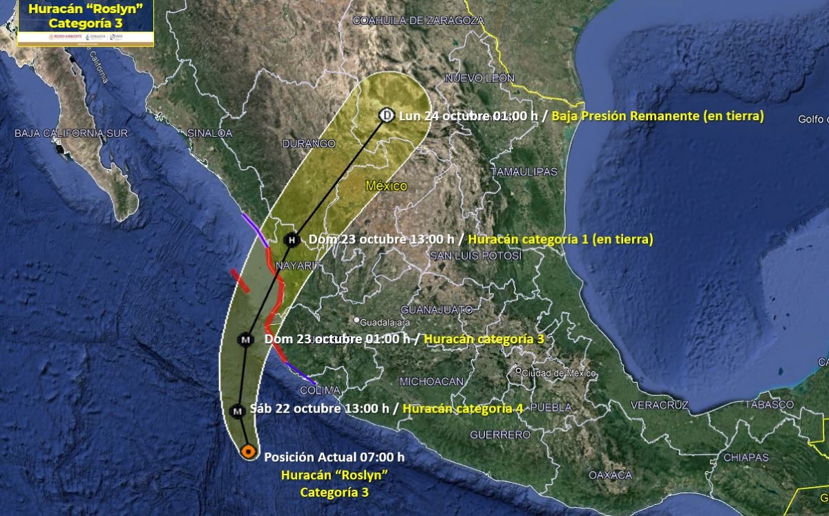 El huracán 'Rolsyn' se desplaza en paralelo a las costas de México. | Conagua
