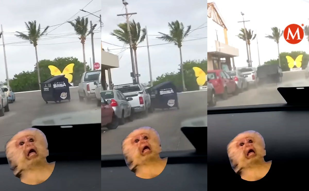 Norte arrastra contenedor de basura y choca contra coches en Tampico