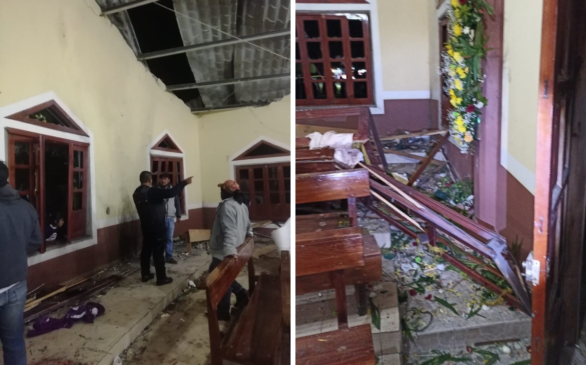 La explosión ocasionó que vidrios de las ventanas en la capilla se rompieran. | Especial