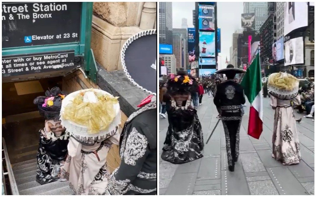Catrinas 'invaden' el metro de Nueva York por Día de Muertos (Captura).