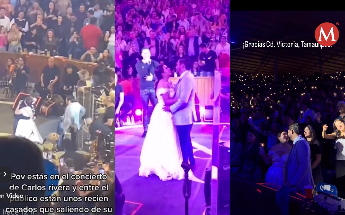 Carlos Rivera canta a recién casados en Feria Tamaulipas.