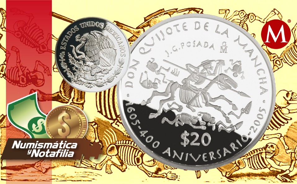 La moneda de 20 pesos de la 'Calavera Quijotesca' fue emitida por el Banxico en 2005. (Foto: Especial)