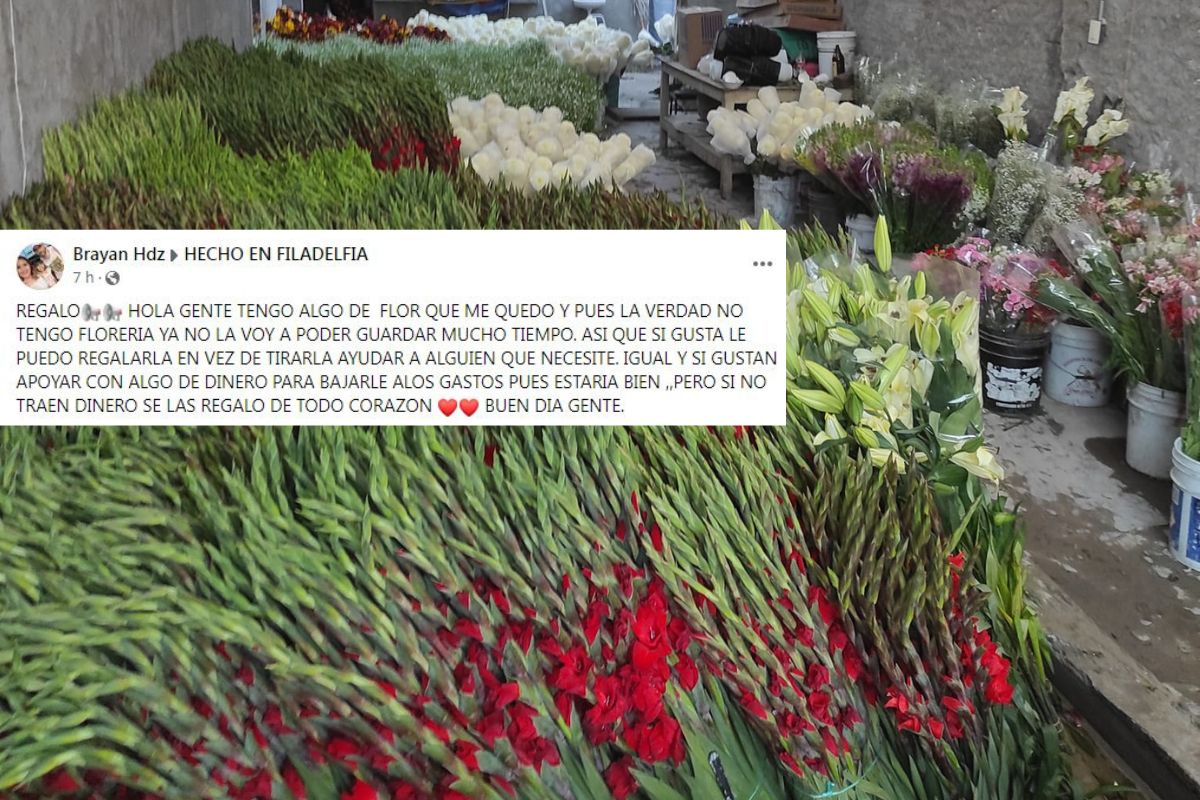 Brayan continúa en el sitio, pero ahora regalando las flores. (Facebook)