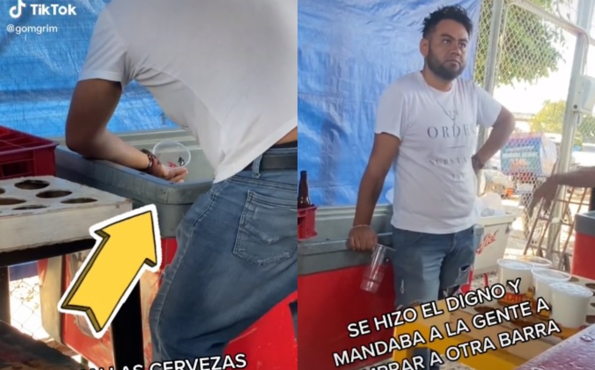 Vendedor de cerveza en estadio del Celaya reyena vasos con agua (Espacial)