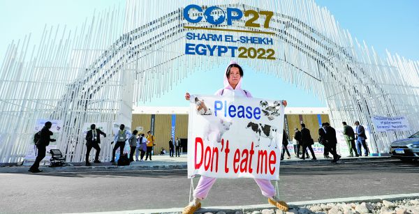 Una activista se manifiesta en la entrada del Centro Internacional de Convenciones de Sharm el-Sheikh. Mohamed Abd el Ghany/Reuters
