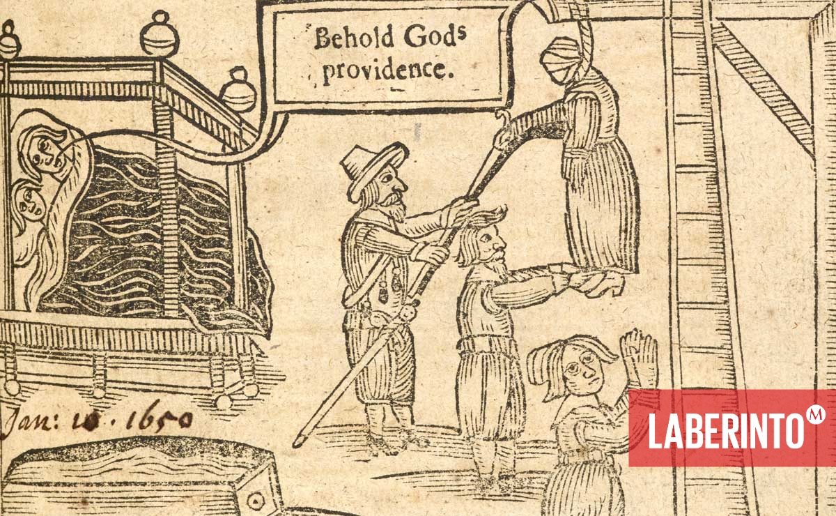 Grabado en madera de 'A Wonder of Wonders' (1651) que representa el ahorcamiento de Anne Greene. (©Bridgeman Images)