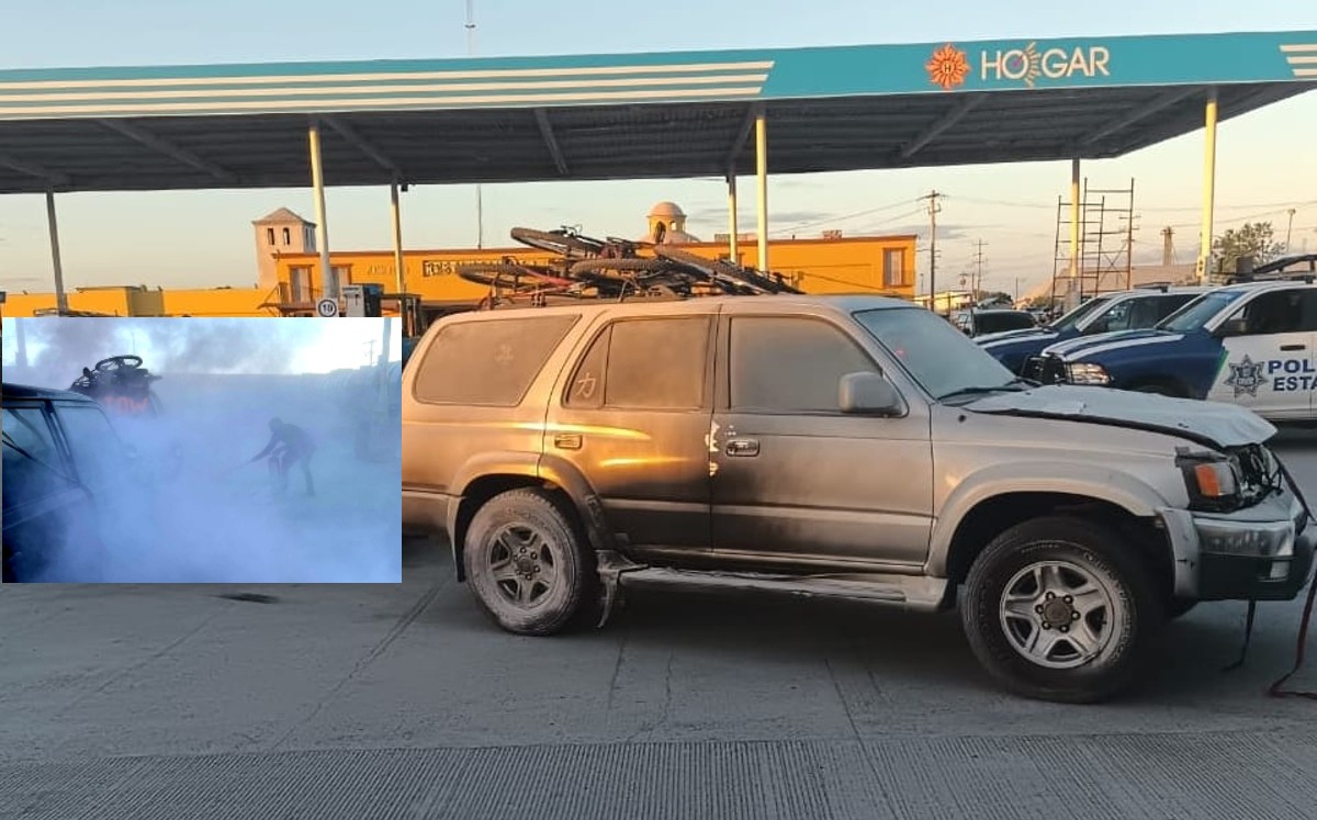 Vehículo se incendia en gasolinera de Tamaulipas mientras cargaba combustible.