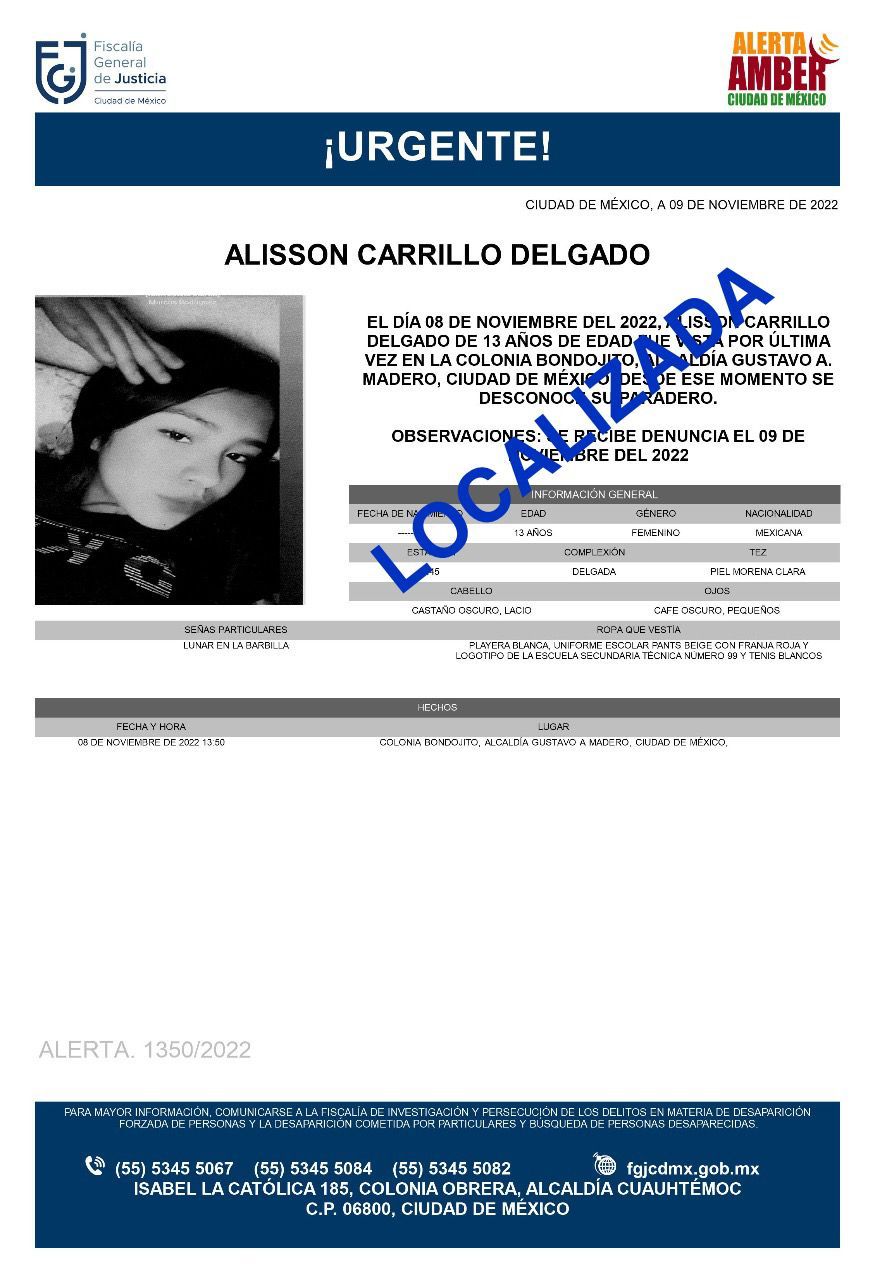 Compartieron la ficha de localización de Alisson Carrillo. (Especial)