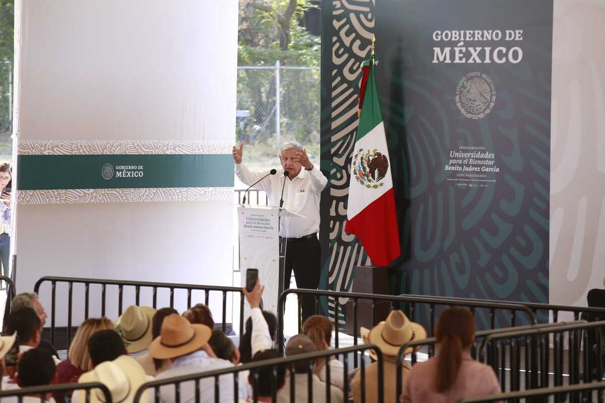 Presidente López Obrador en la inauguración de la Universidad del Bienestar en Michoacán. (Juan Carlos Bautista)