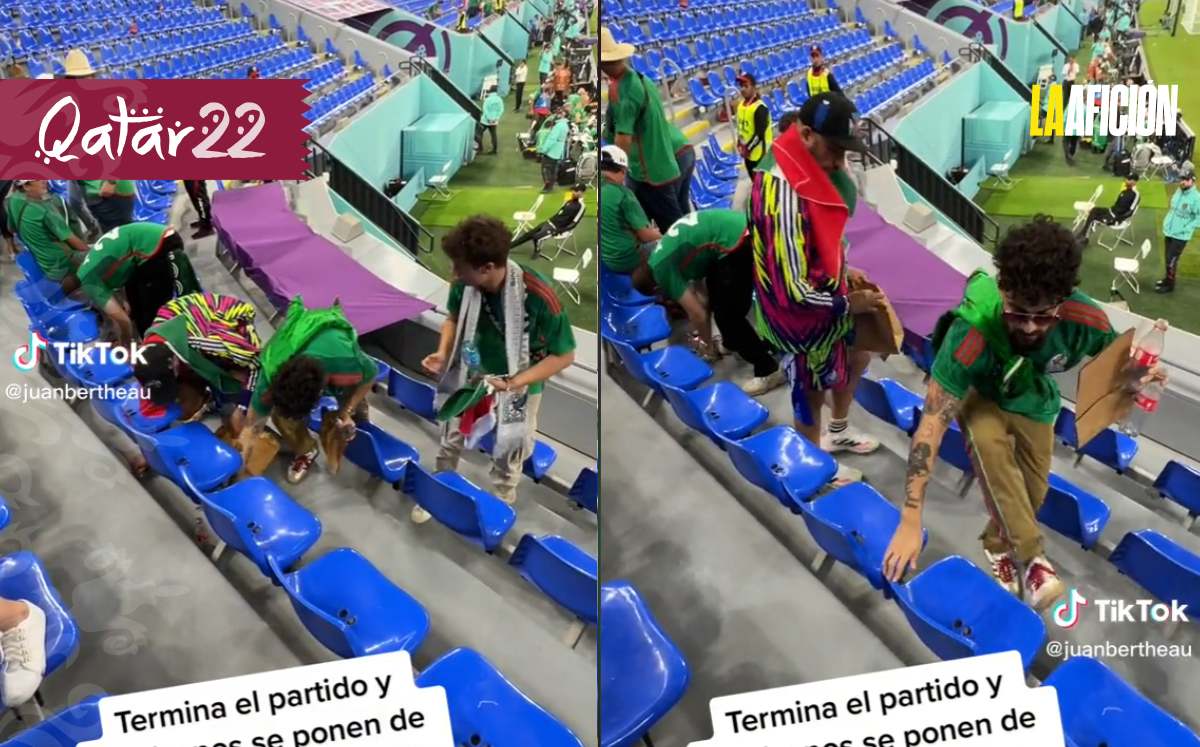 Aficionados recogen basura luego de partido México contra Polonia | Especial