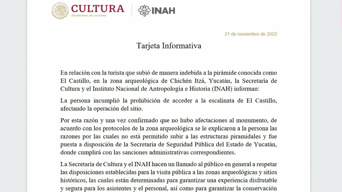 INAH llama a respetar las disposiciones de las atracciones arqueológicas