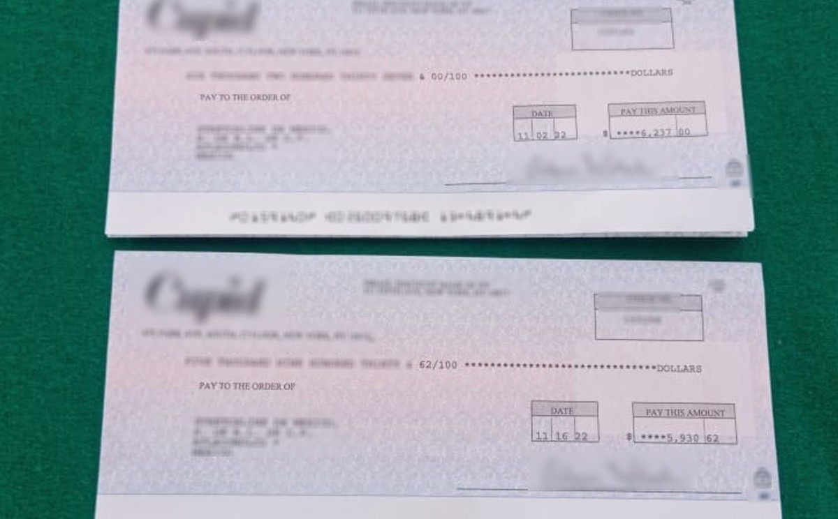 Los cinco cheques provenían de Estados Unidos. (Especial)