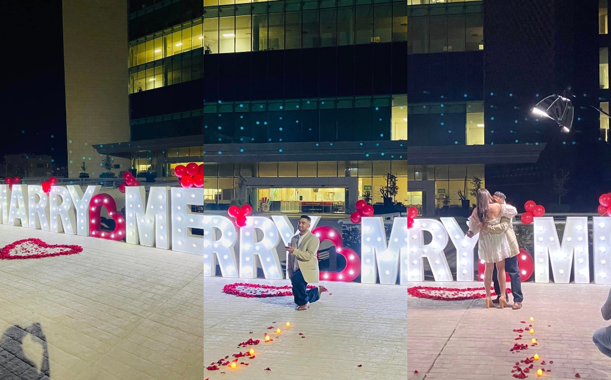 Propuesta de matrimonio en Plaza Mayor de Torreón. (Cortesía)
