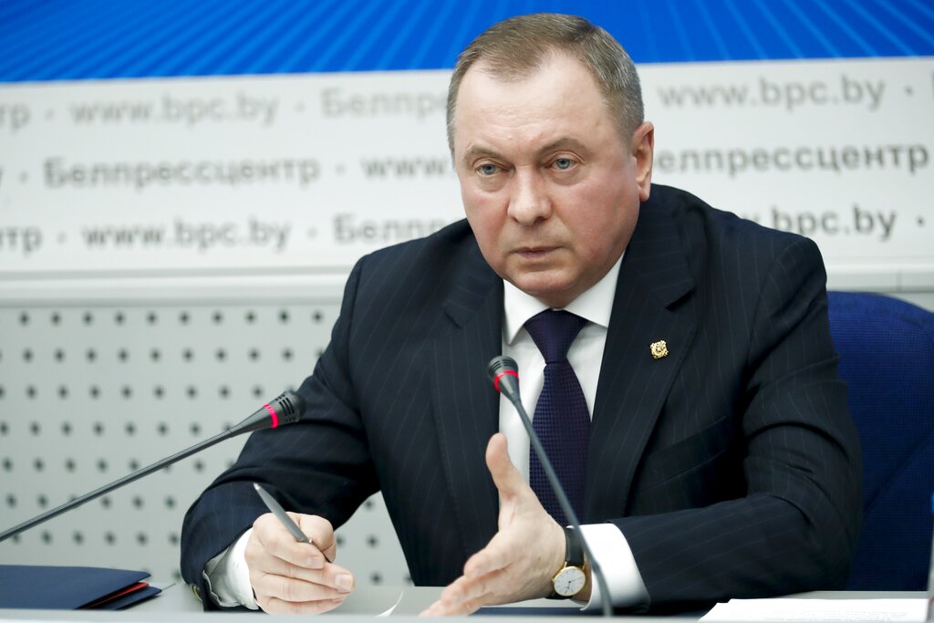 El ministro de Exteriores de Bielorrusia, Vladimir Makei, en su conferencia de prensa anual en Kiev.