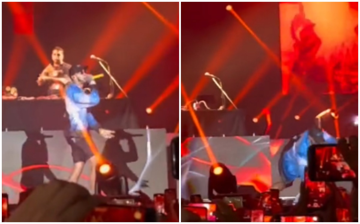 Anuel AA se cae en escenario | Captura