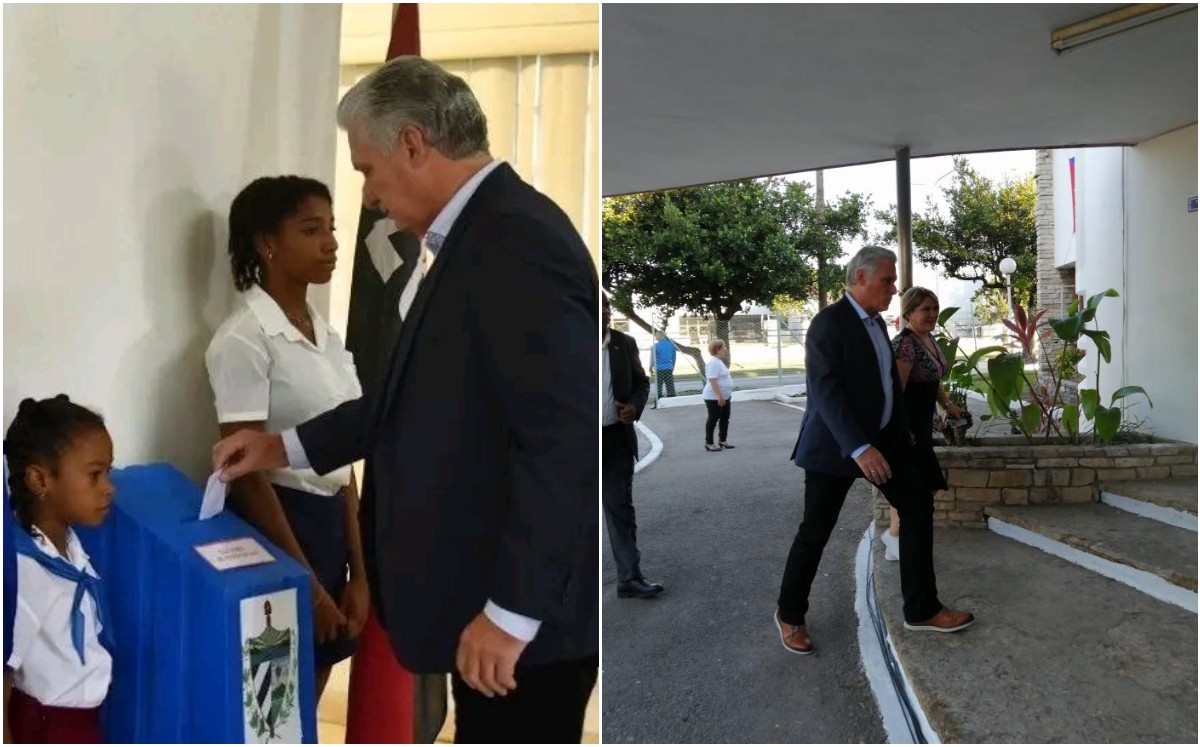 El presidente Miguel Díaz-Canel acudió a votar en una casilla del municipio de Playa. | Twitter