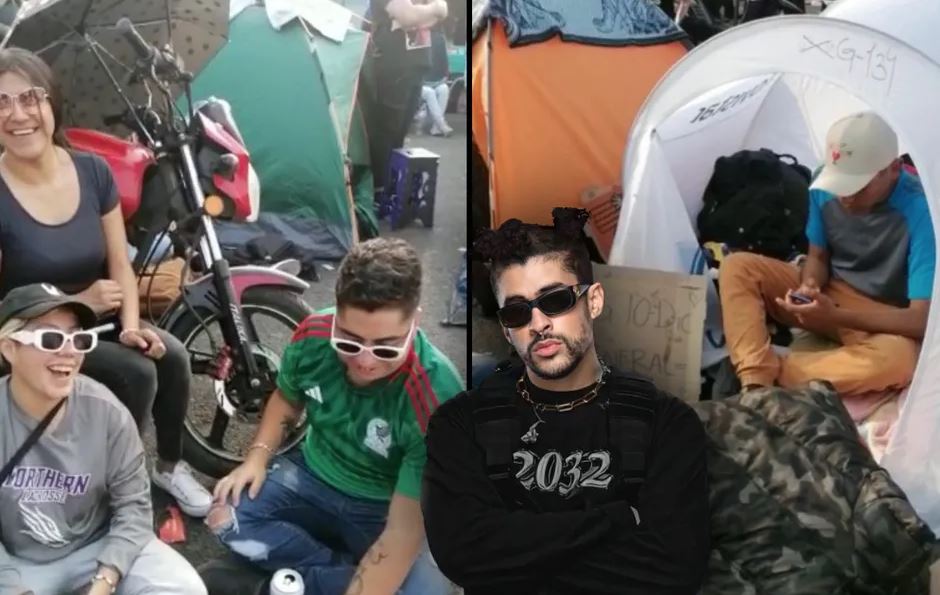 "Más de 2 días y sin cobijas"; jóvenes acamparon afuera del Estadio Azteca para ver a Bad Bunny