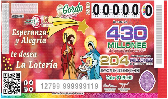 Billete de lotería para el sorteo del 24 de diciembre (Cortesía)