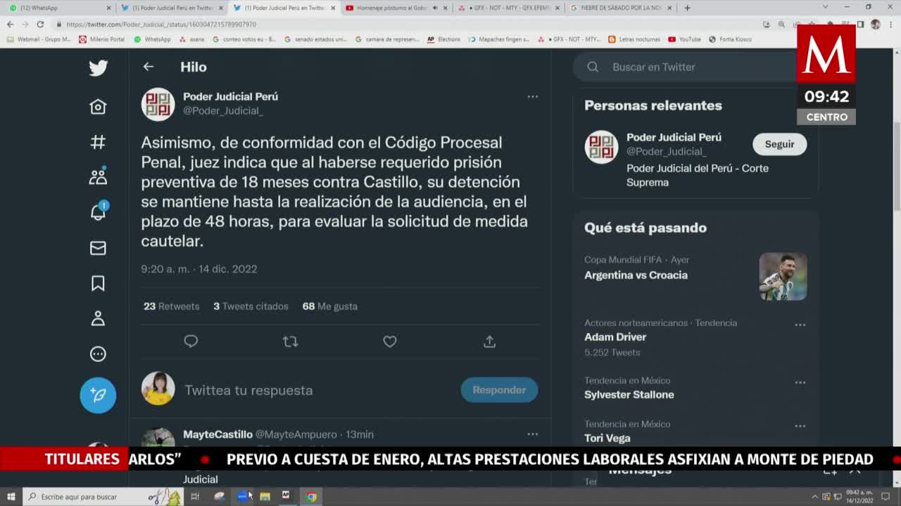 Se mantiene prisión preventiva para Pedro Castillo: Poder Judicial de Perú