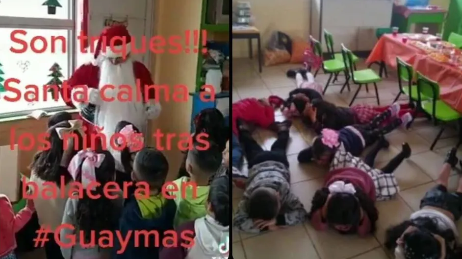 Balacera interrumpe posadas en escuelas de Guaymas; 'Santa Claus' tranquiliza a los niños