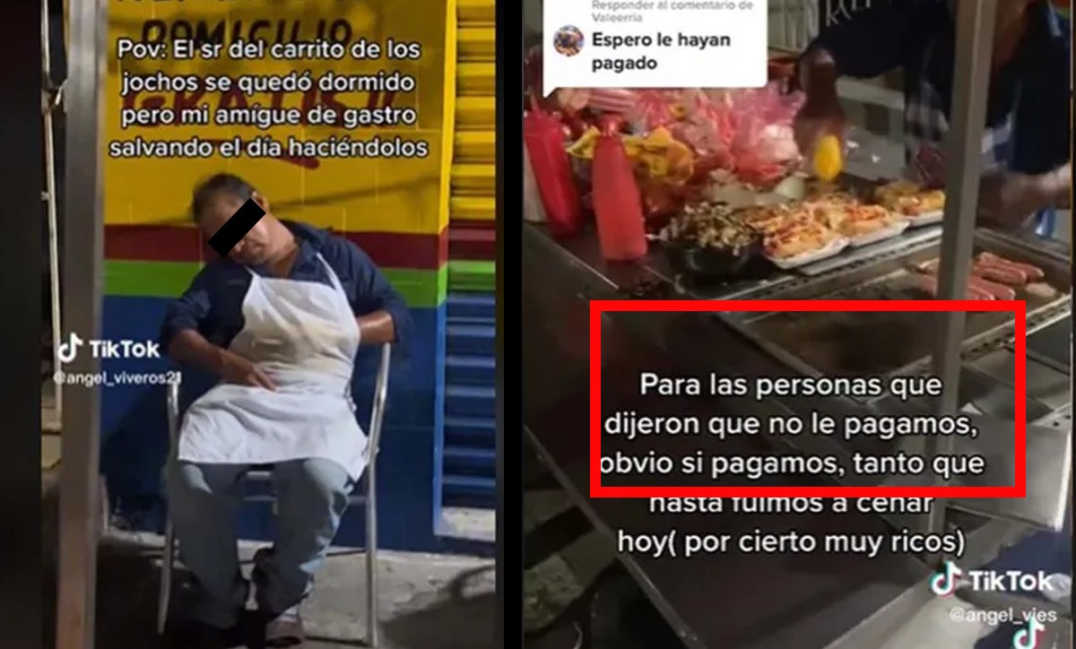 Vendedor de hot dogs se queda dormido en puesto; clientes lo ayudan a vender la comida | ESPECIAL