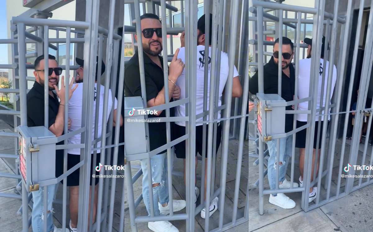 Mike Salazar queda atascado en torniquete (TikTok).