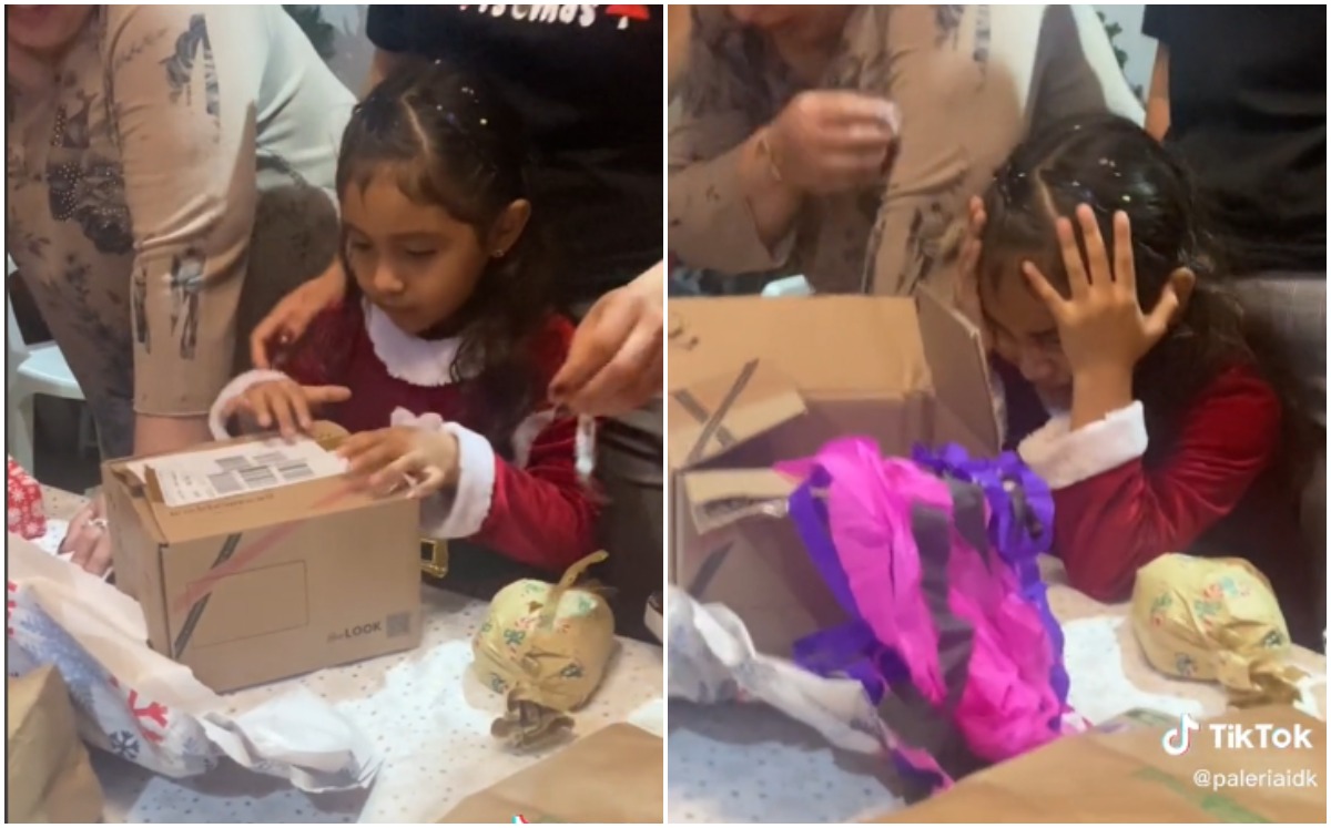 Niña recibe gel antibacterial de regalo | Captura