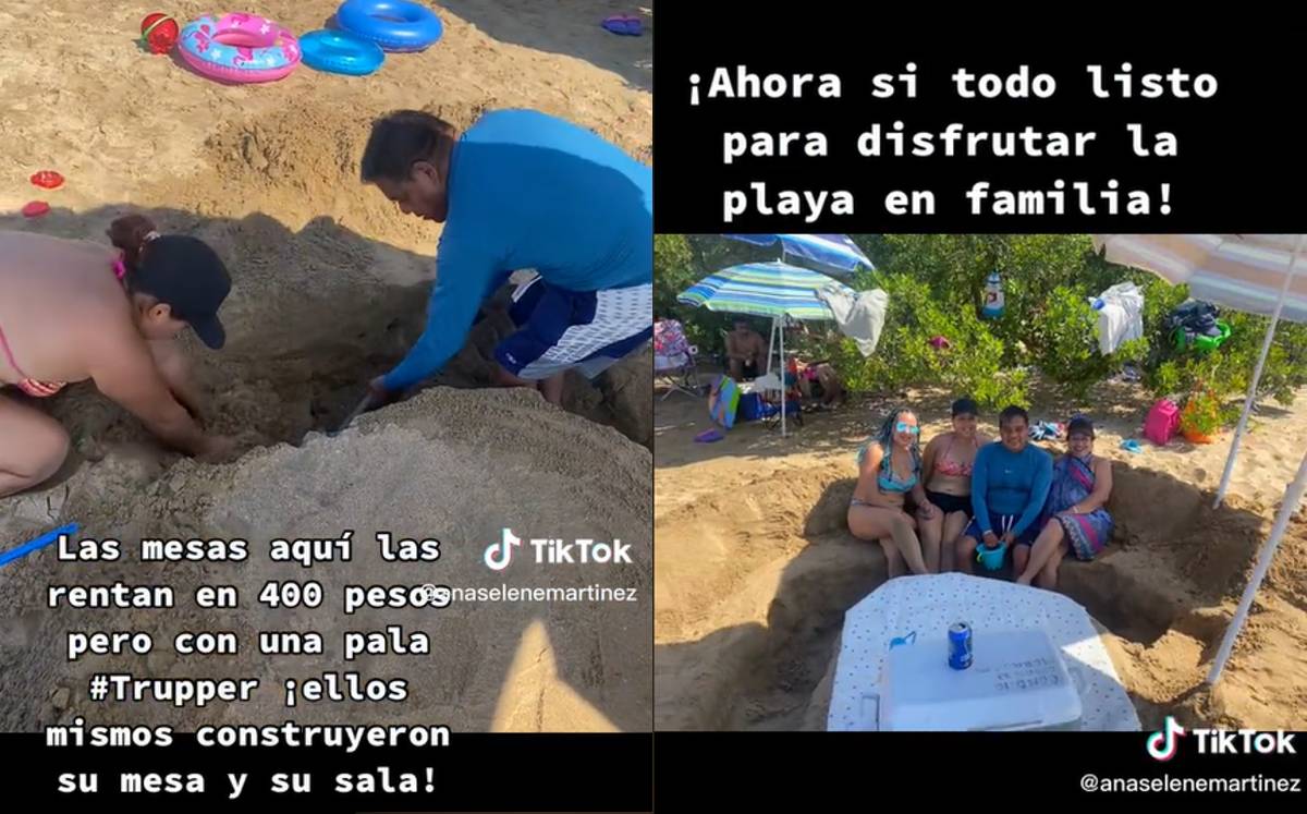 Familia se vuelve viral por hacer su propia palapa en la arena | Especial