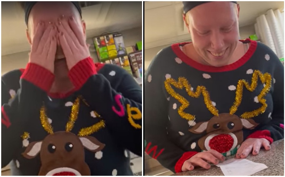 Mujer recibe propina de mil dólares en Navidad (Captura).