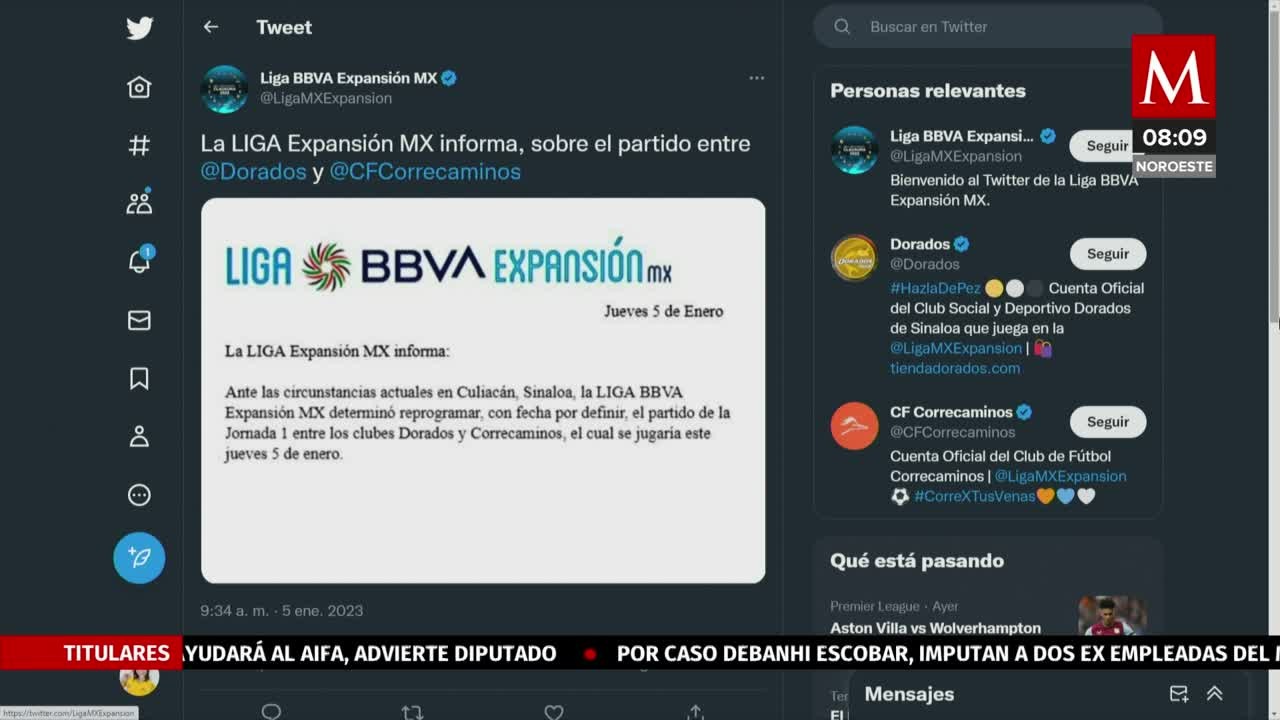 Liga BBVA Expansión MX reprograma partido por casos de violencia en Sinaloa