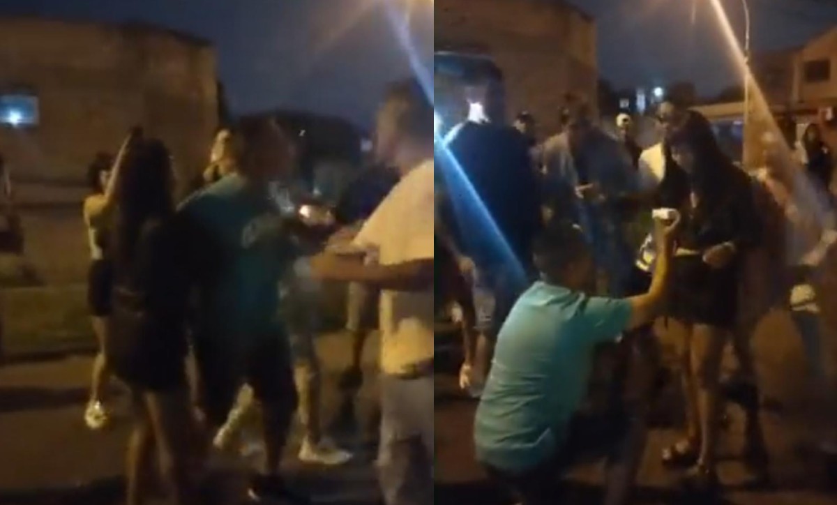Pelea callejera falsa termina en pedida de mano. | ESPECIAL