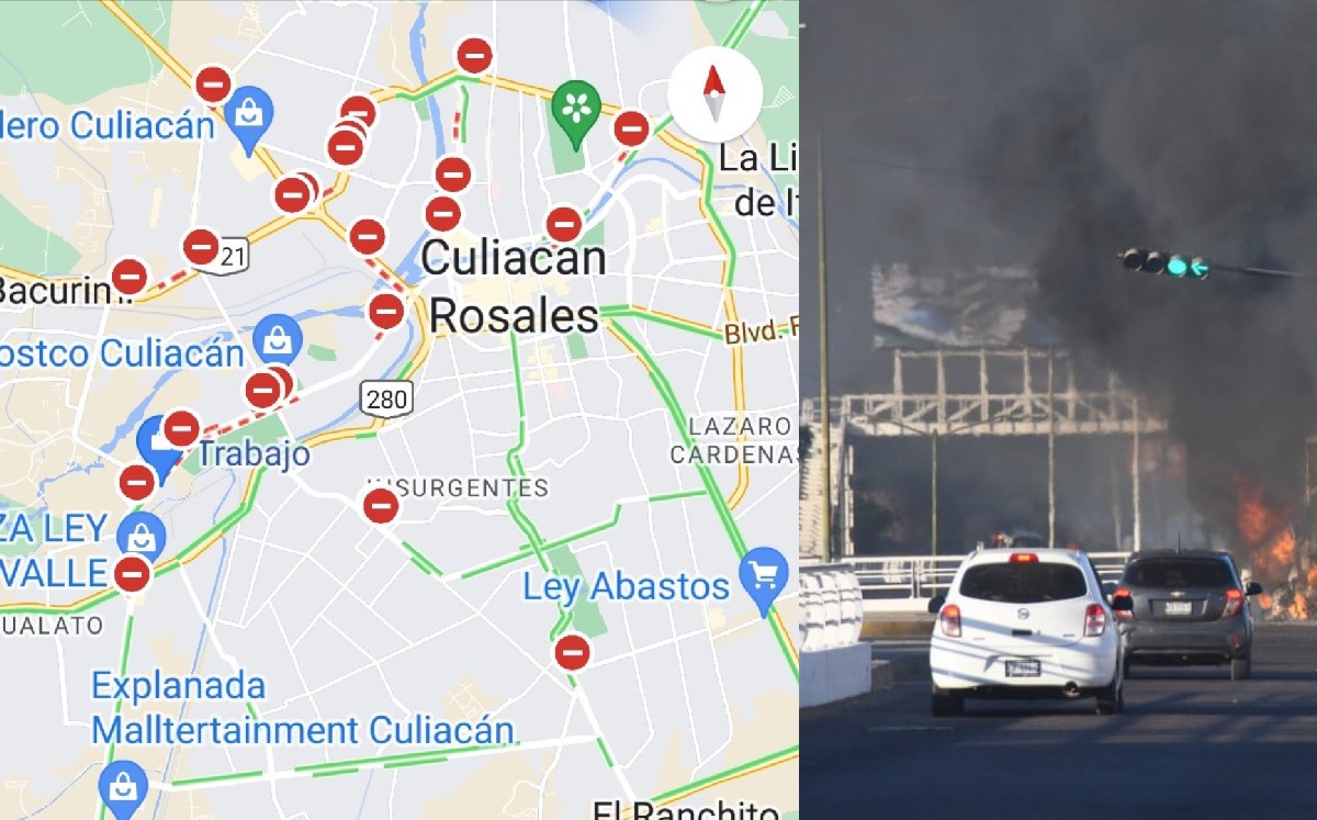 Así se ve Google Maps con los bloqueos en Culiacán| Especial