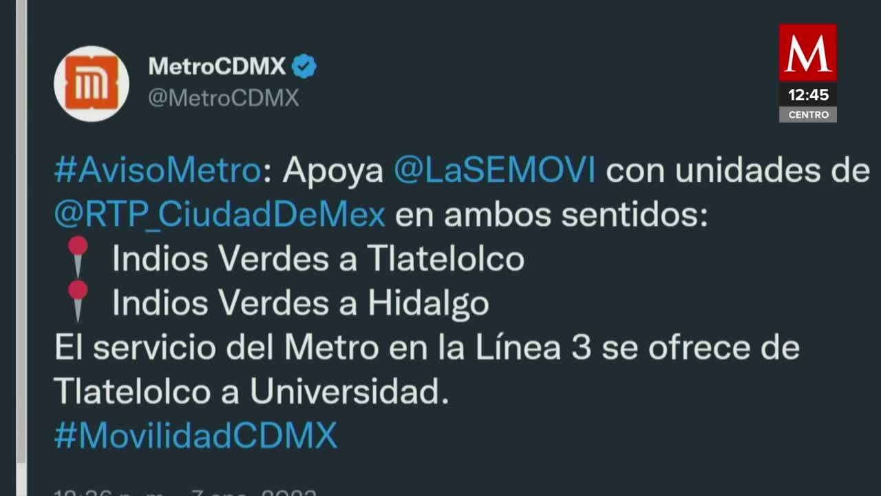 RTP ofrece servicio provisional tras choque en Línea 3 del Metro en CdMx