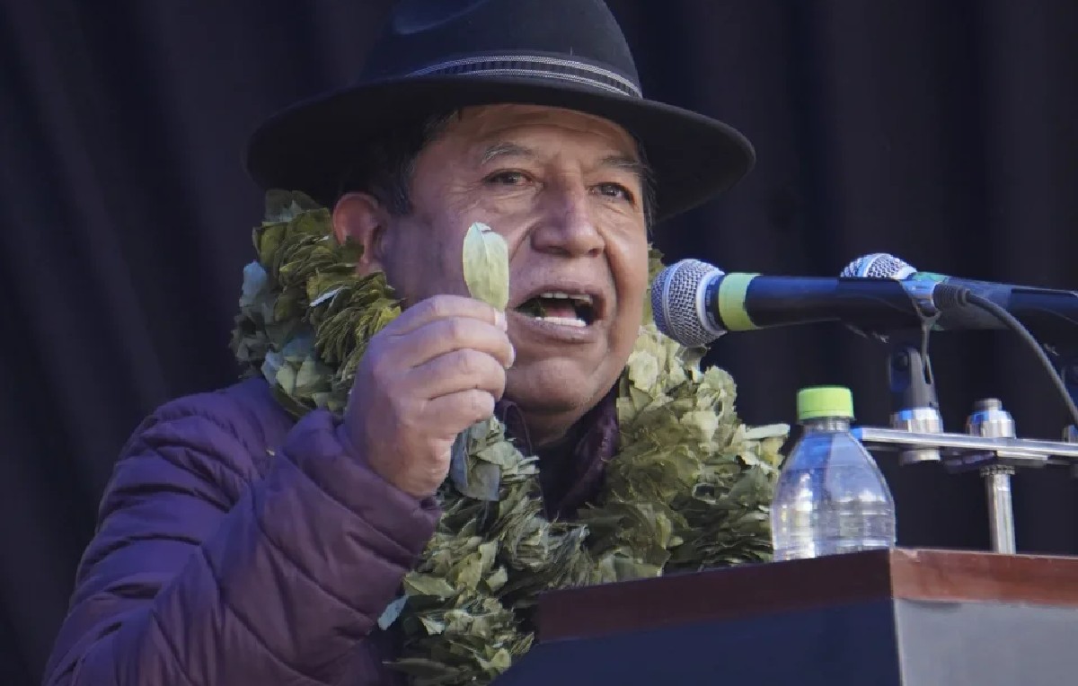 Presidente Luis Arce Catacora con hojas de coca en Bolivia (EFE)