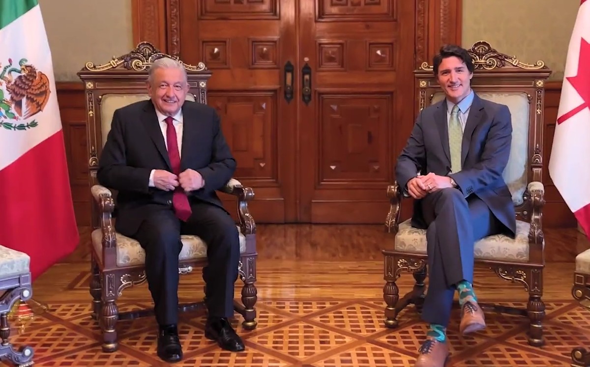 Reunión entre AMLO y Justin Trudeau en Palacio Nacional. (Captura)