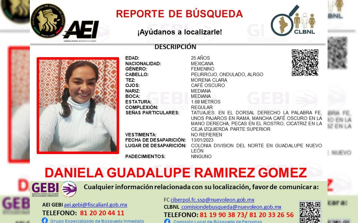 Daniela Guadalupe Ramírez Gómez, desaparecida.