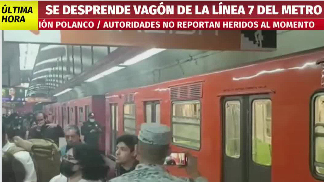 Se desprende vagón de la L7 del metro en la estación Polanco