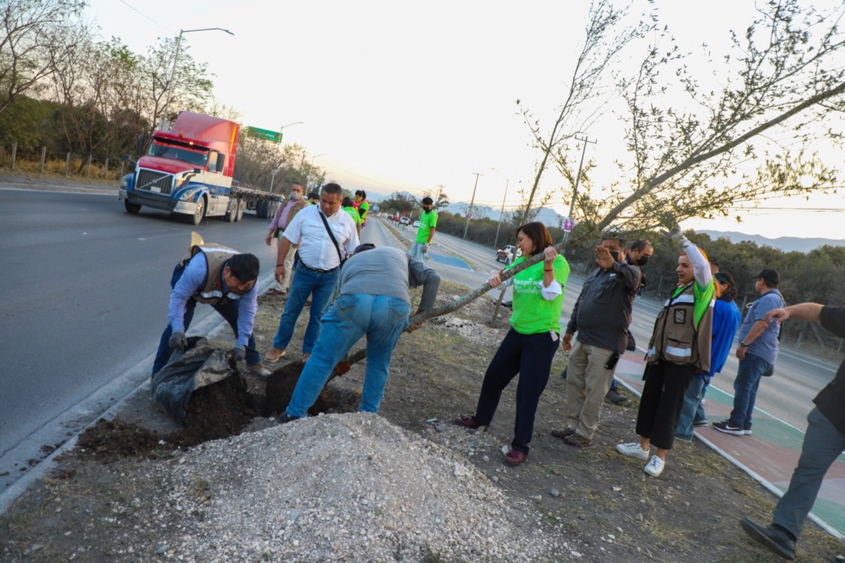 La alcaldesa Cristina Díaz señaló que se sembraron 30 encinos verdes. Foto: Especial