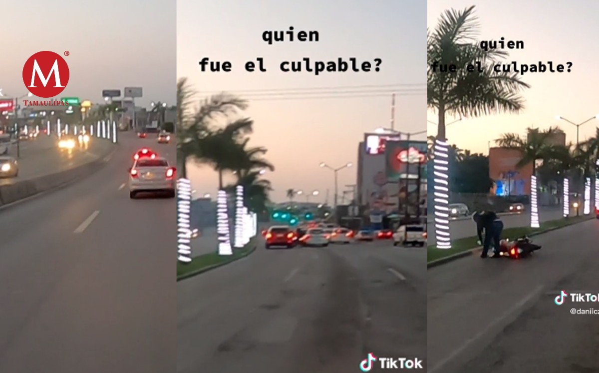 Captan el momento exacto del choque entre moto y auto en avenida de Tampico