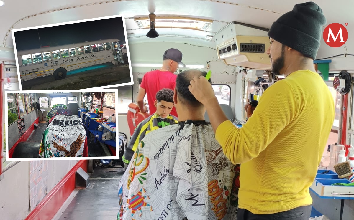 Autobús escolar es convertido en barbería móvil en Reynosa