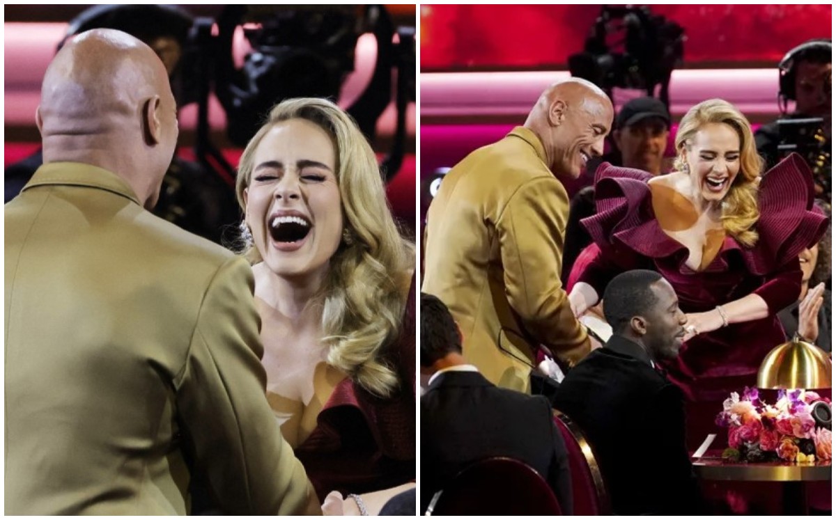 Así reaccionó Adele al conocer a La Roca (Instagram).