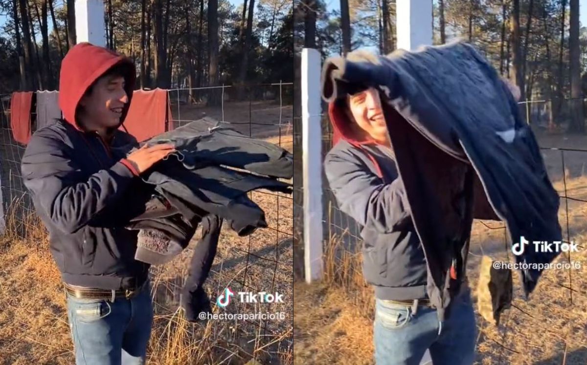 Héctor inicia el video comentando que un día antes lavó su ropa por que se quería ir "bien cambiadito" a Saltillo. (Tiktok)