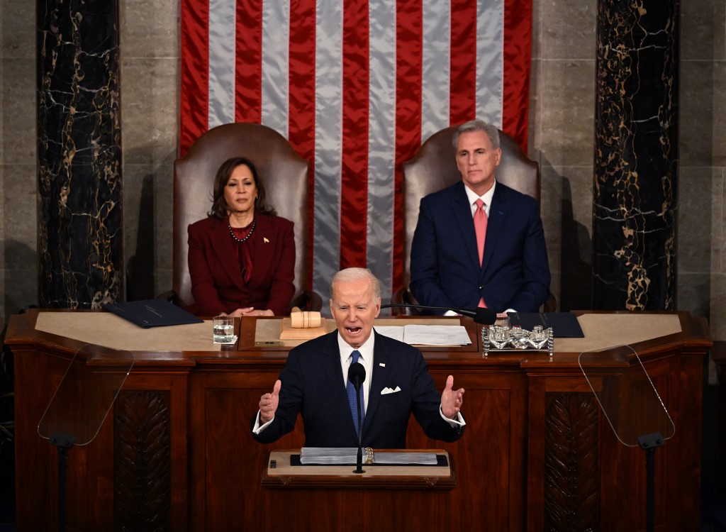 Joe Biden durante su discurso del 'Estado de la Nación'. (Especial)