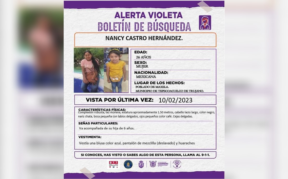 En Guerrero, fiscalía reporta desaparición de mujer y su hija. | Especial