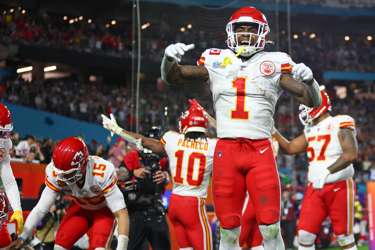 Jugadores de Kansas City Chiefs en celebración en el Super Bowl LVII (Reuters)