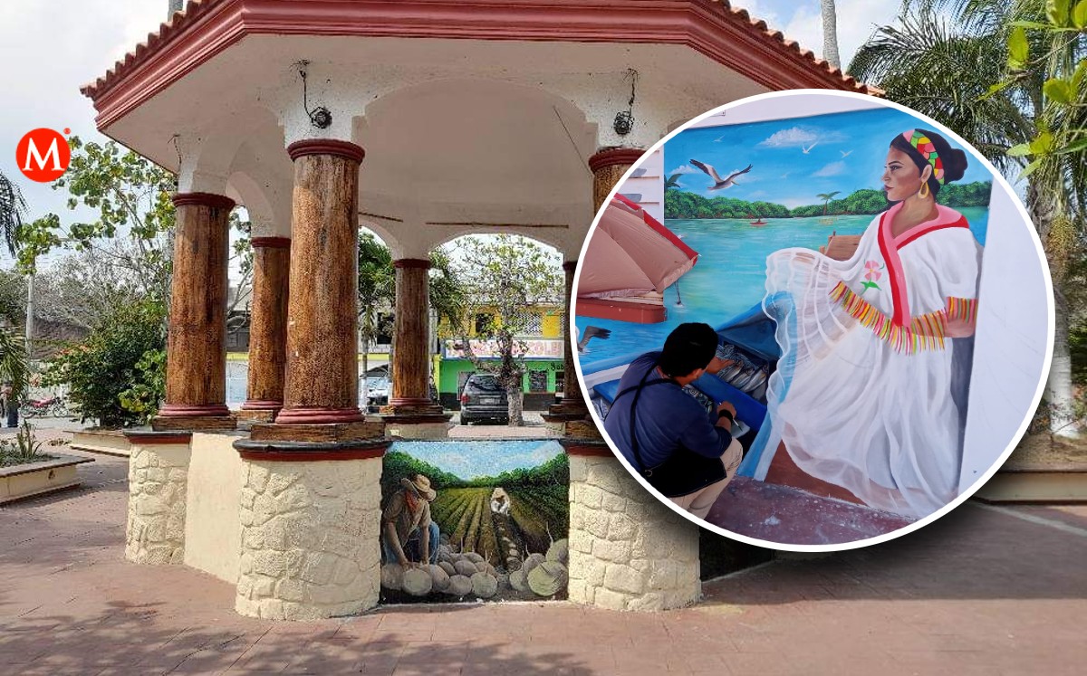 Murales que adornan el kiosco y otros sitios de la ciudad.