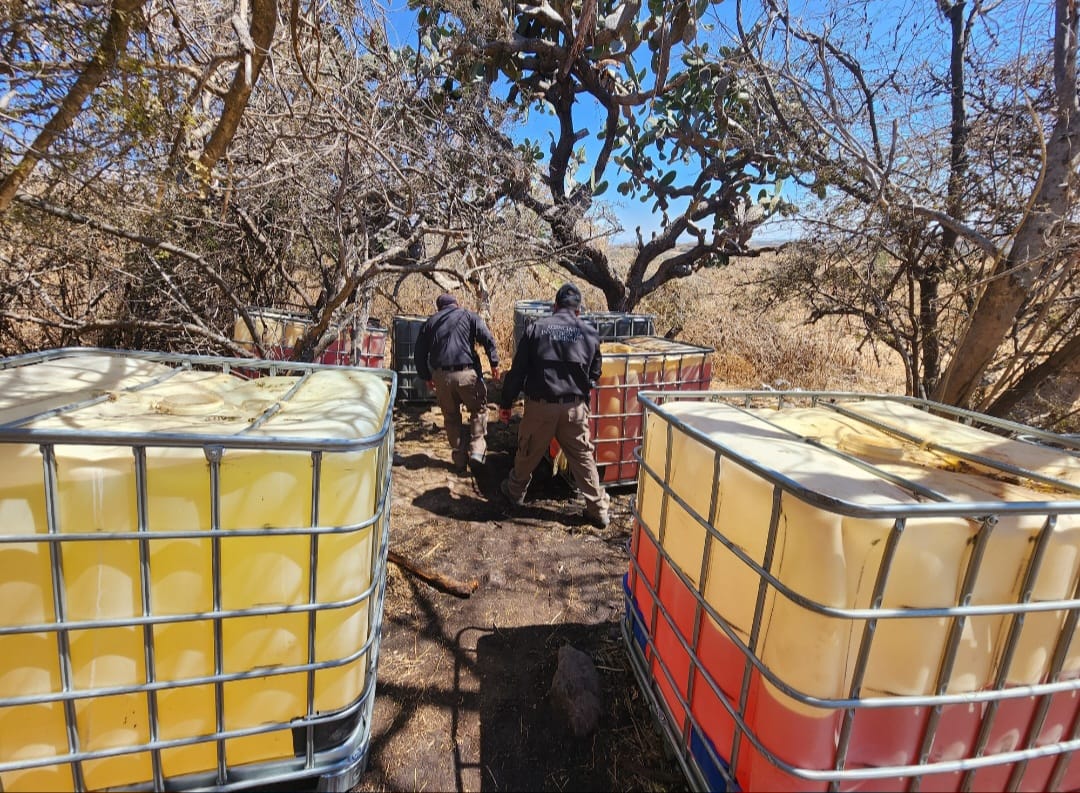 Aseguran contenedores con hidrocarburo en Degollado, Jalisco (Cortesía)